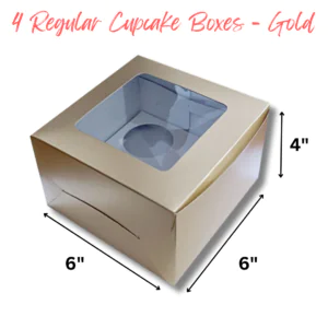 4 Regular Cupcake Box - Gold with Window (Pack of 10 pcs)